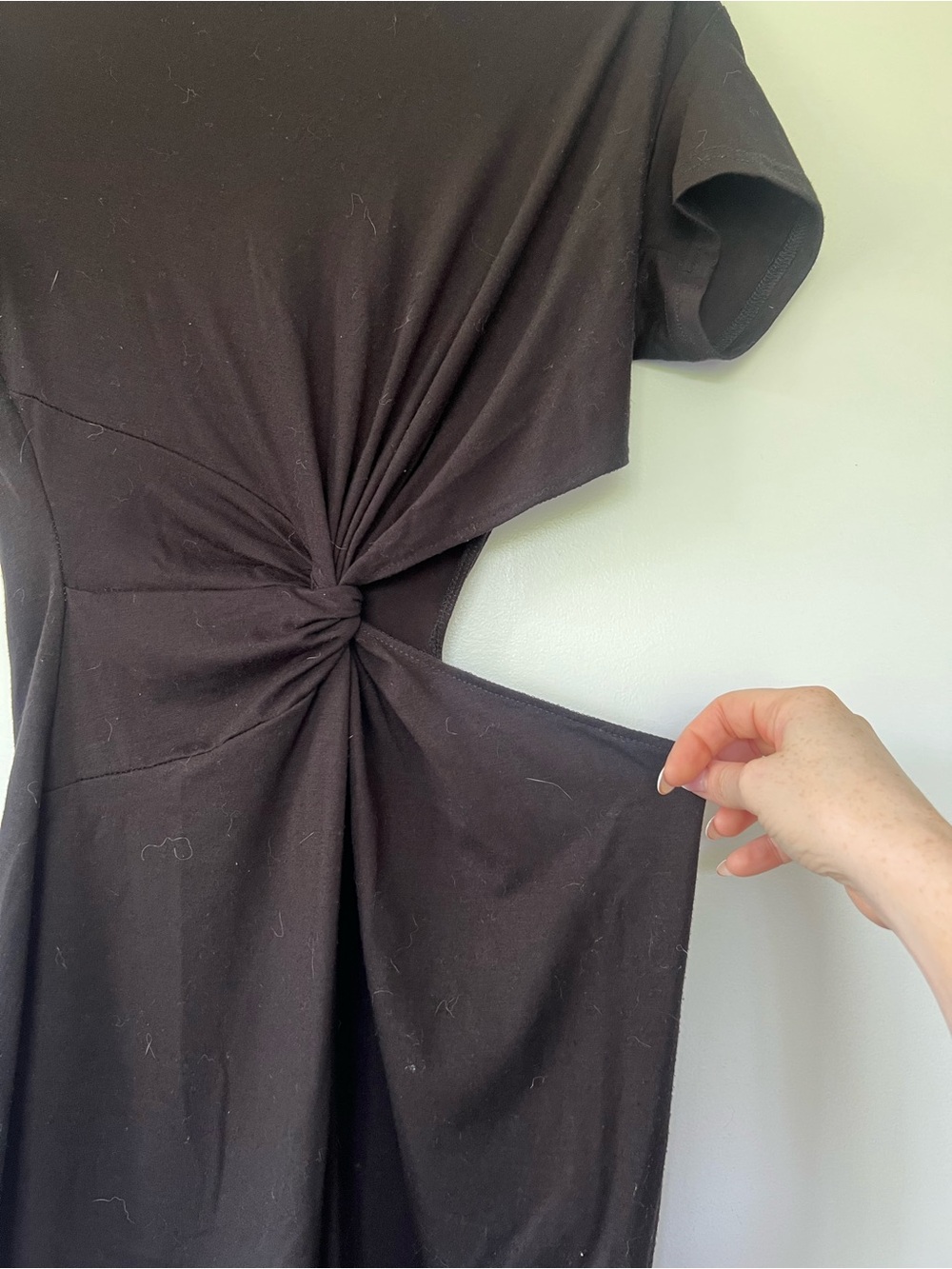 SHEIN Black Asymmetrical Twist-Side Short Sleeve Dress
